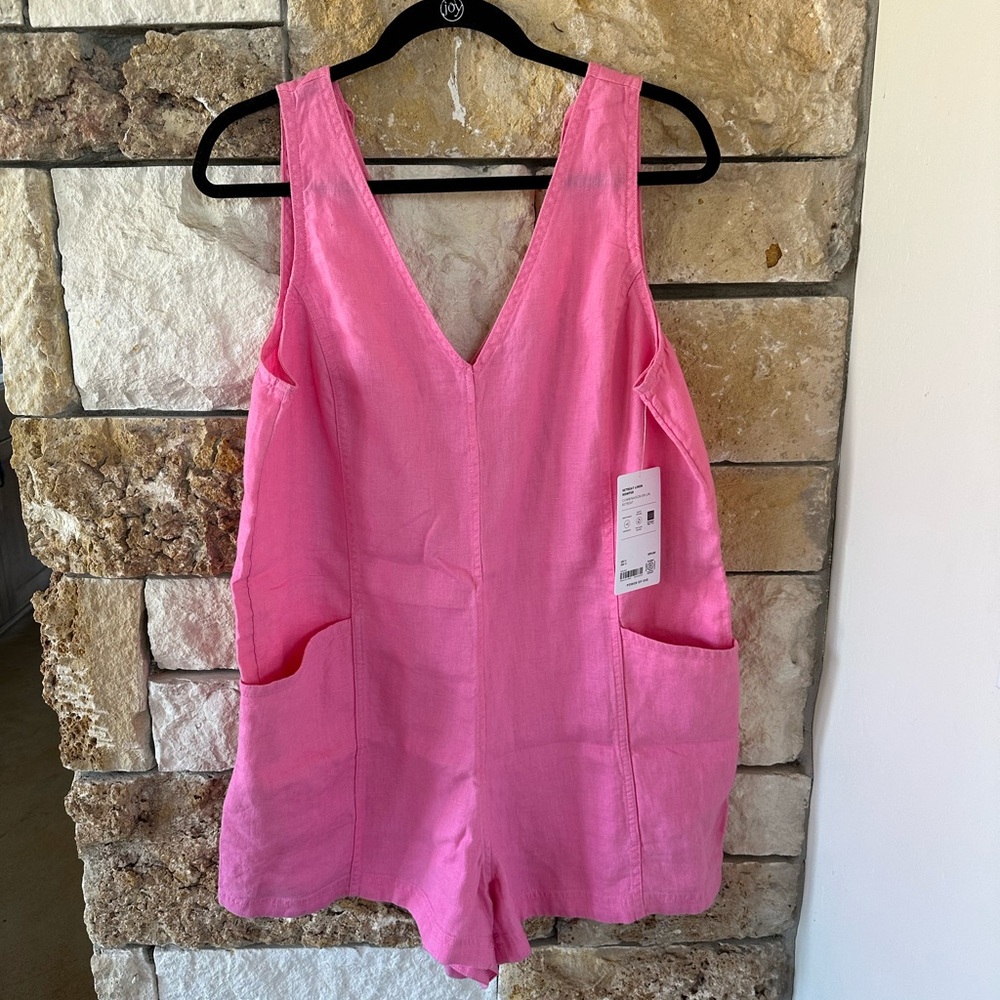 Athleta Retreat Linen Romper *Pink* NWT